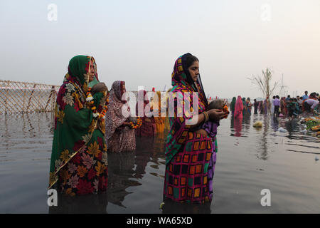 Women celebrating chhath puja festival Stock Photo