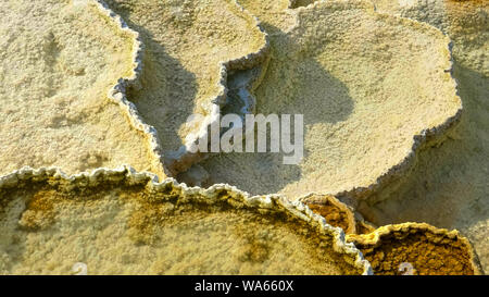 close up overhead shot of terraces at mound spring in yellowstone Stock Photo