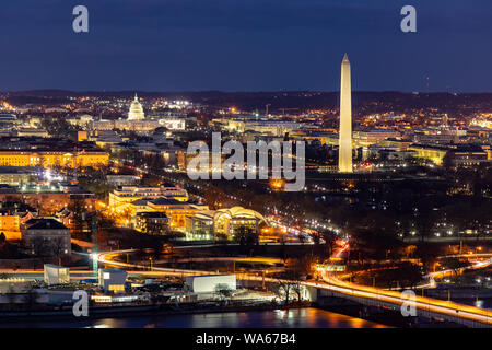 Aerial view of Washington DC cityscape from Arlington Virginia USA. Stock Photo