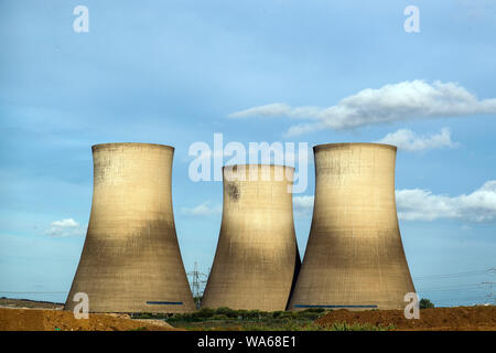 A view of the three remaining cooling towers at Didcot power station in Oxfordshire ahead of their demolition on Sunday. Stock Photo