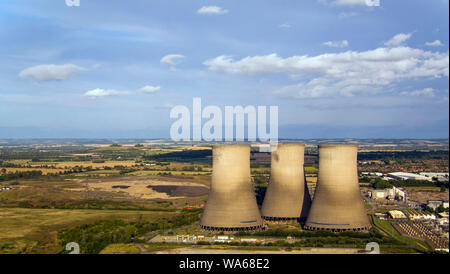 A view of the three remaining cooling towers at Didcot power station in Oxfordshire ahead of their demolition on Sunday. Stock Photo