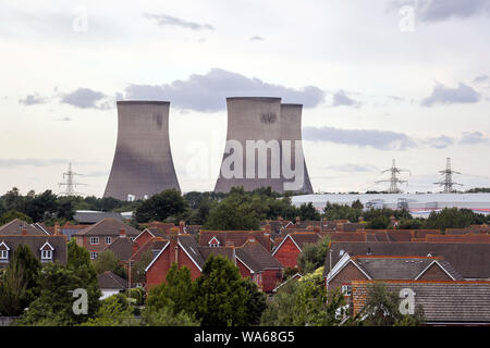 A view of the three remaining cooling towers at Didcot power station in Oxfordshire ahead of their demolition on Sunday. Stock Photo