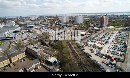 aerial view of Paragon station, Hull interchange, Biggest national rail strike for 30 years begins Stock Photo