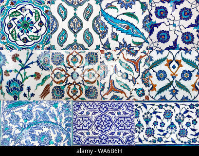 Ancient Ottoman handmade turkish tiles with floral patterns from Topkapi Palace in Istanbul, Turkey Stock Photo