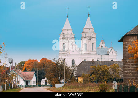 Parafjanava, Dokshitsy District, Vitebsk Region, Belarus. Сhurch Of Name Of The Blessed Virgin Mary In Autumn Day. Stock Photo