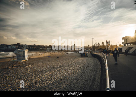 Sunset over Bondi Beach on a winter Sunday afternoon. Shot from North Bondi Park. Stock Photo