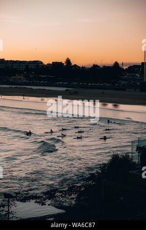 Warm sunset over Bondi Beach on a cold winter afternoon. Stock Photo