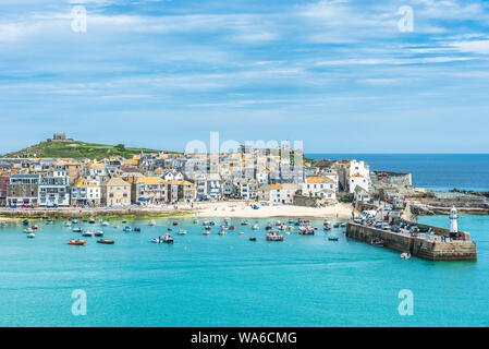 Elevated views of the popular seaside resort of St. Ives, Cornwall, England, United Kingdom, Europe Stock Photo