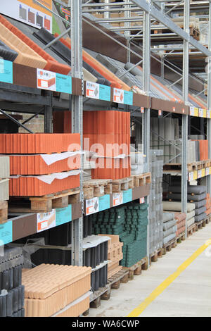 Pallets with stones in a hardware store Stock Photo