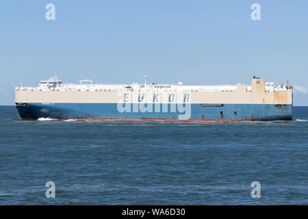 MORNING LILY outbound Rotterdam. EUKOR is a specialised Roll-on/roll-off shipping line formed in 2002. Stock Photo
