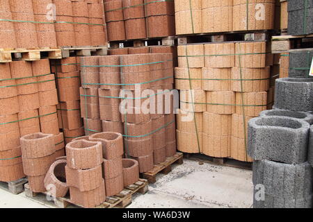 Pallets with stones in a hardware store Stock Photo