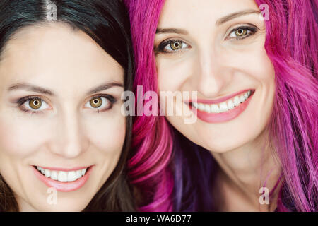 Make-up artist and her model posing for the camera Stock Photo