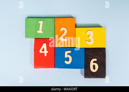 the numbers arranged on colored tiles Stock Photo