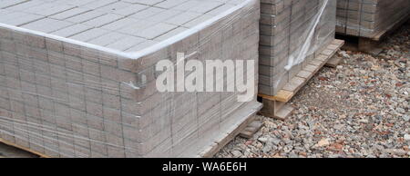 Pallets with stones in a hardware store Stock Photo