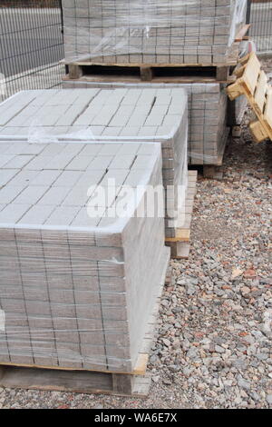 Pallets with stones in a hardware store Stock Photo