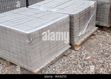 Pallets with stones in a hardware store Stock Photo