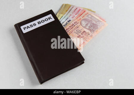 Indian rupees with bank book Stock Photo