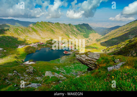 Balea lake in Fagaras mountains, Romania Stock Photo