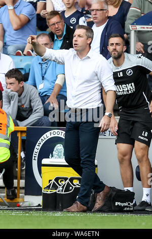 Millwall Manager Neil Harris during the EFL Sky Bet Championship match between Millwall and Sheffield Wednesday at The Den, London, England on 17 August 2019. Photo by Ken Sparks.  Editorial use only, license required for commercial use. No use in betting, games or a single club/league/player publications. Stock Photo