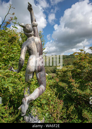 Fishguard, Wales, UK - Aug 12, 2019: Mercury statue in the landscape in the Dyffryn Fernant Garden Stock Photo