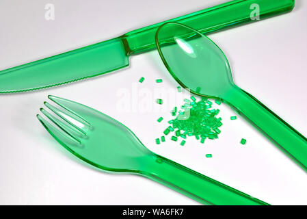 Disposable cutlery made of plastic Stock Photo