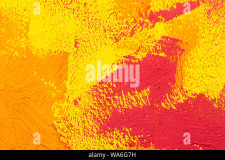 Abstract yellow orange red real oil painting brush strokes full frame Stock Photo