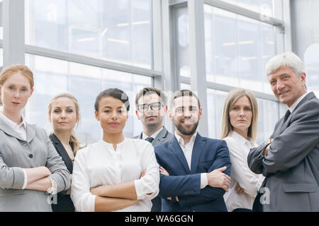 Portrait business people team , office staff standing in lobby Stock Photo