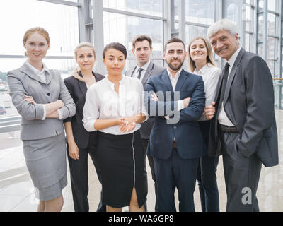 Portrait business people team , office staff standing in lobby Stock Photo