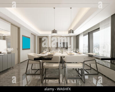 3d render modern living and dining room Stock Photo