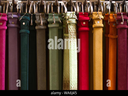 Colourful leather belts for sale, Sorrento, Italy Stock Photo