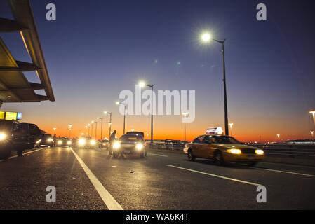 Shot of cars on the street during nighttime Stock Photo