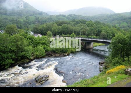 The river Leven, in the  village Kinlochleven, located on  the eastern end of Loch Leven. Glencoe Nature Reserve, Highlands of Scotland, UK, Europe. Stock Photo