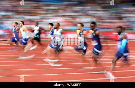 General view of competitors in the Men's 100m Heat 1 during the Muller Grand Prix Birmingham at The Alexander Stadium, Birmingham. Stock Photo