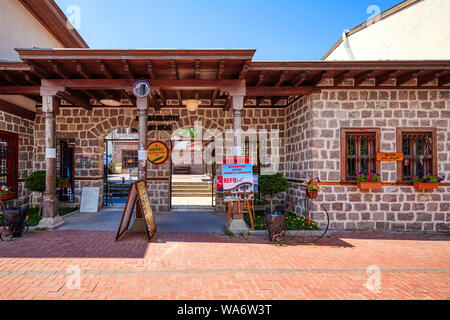 Exterior of historical Turkish restoration houses in Hamamonu district in Altindag, Ankara, Turkey. Stock Photo