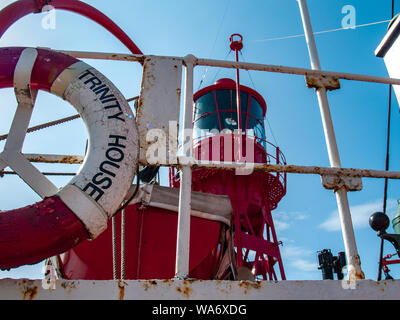 The Helwick Light Vessel at dock in Swansea Marina. Outside The National Waterfront Museum in Swansea, Wales, UK. Stock Photo