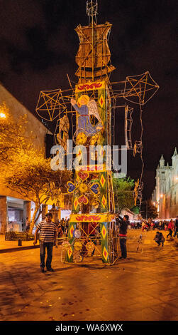 Cuenca, Ecuador - June 1, 2018: A fireworks castle is being set up for tonight s show in Cuenca, Ecuador Stock Photo