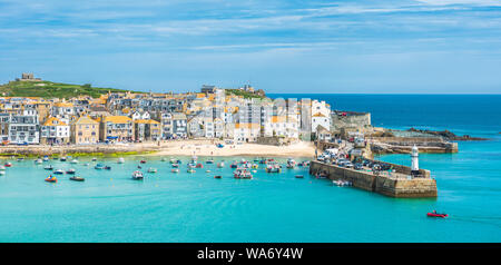 Elevated views of the popular seaside resort of St. Ives, Cornwall, England, United Kingdom, Europe Stock Photo