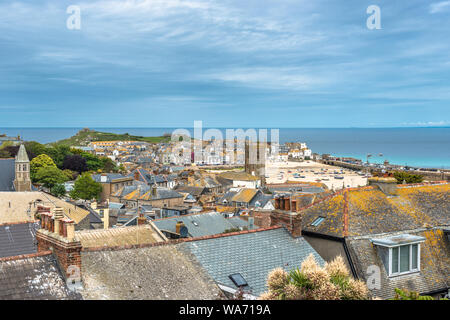 Elevated views of the popular seaside resort of St. Ives, Cornwall, England, United Kingdom, Europe Stock Photo