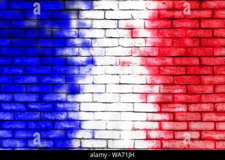 Colorful brick wall background. Walls painted with the French flag color. Stock Photo