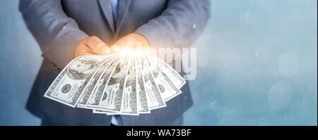 Businessmen hand to send money, bank notes, catch money, payment concepts Stock Photo