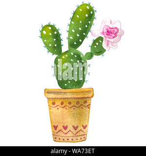 Watercolor cacti and succulents. Raster illustrations for greeting cards, invitations, and other printing projects on a white background.High resoluti Stock Photo