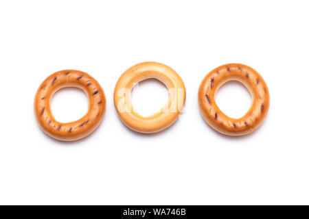 Russian Bagels, small Bagels isolated on white Background Stock Photo