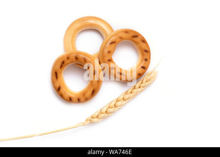 Russian Bagels, small Bagels isolated on white Background Stock Photo