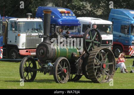 Kington, Herefordshire, UK, 18th August 2019. Vintage vehicles of all shapes and sizes from Mid Wales and the Borders descended on Kington for the 27th Annual Vintage Rally. The event is held on the town's Recreation Ground and features a wide range of attractions  including vintage and classic cars, tractors, caravans commercial and military vehicles. A10 ton 1903 Wallis and Stevens steamer makes its was around the show ring. . Credit: Andrew Compton/Alamy Live News Stock Photo