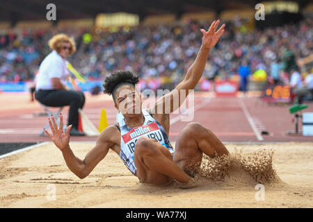 Birmingham, UK. 18 August 2019. Abigail Irozuru of Great Britain in Women’s Long Jump during Muller Grand Prix Birmingham 2019 at Alexander Stadium on Sunday, August 18, 2019 in BIRMINGHAM ENGLAND. Credit: Taka G Wu/Alamy Live News Stock Photo