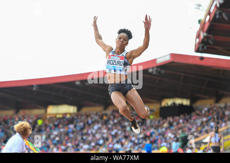 Birmingham, UK. 18 August 2019. Abigail Irozuru of Great Britain in Women’s Long Jump during Muller Grand Prix Birmingham 2019 at Alexander Stadium on Sunday, August 18, 2019 in BIRMINGHAM ENGLAND. Credit: Taka G Wu/Alamy Live News Stock Photo