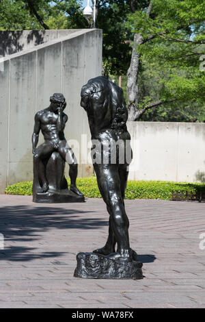 A portion of the Lillie and Hugh Roy Cullen Sculpture Garden at one location of the Museum of Fine Arts, Houston, which showcases masterworks of 20th-and 21st-century sculpture by artists including Louise Bourgeois, Dan Graham, Henri Matisse, Auguste Rodin, and David Smith  This garden was created by sculptor Isamu Noguchi, whose plan for the Cullen Sculpture Garden, according to the musem, was a modern approach to the traditional idea of a garden framed by concrete walls ranging in height, the works of sculpture are complemented by native trees, bamboo, and flowering crepe myrtle. Stock Photo