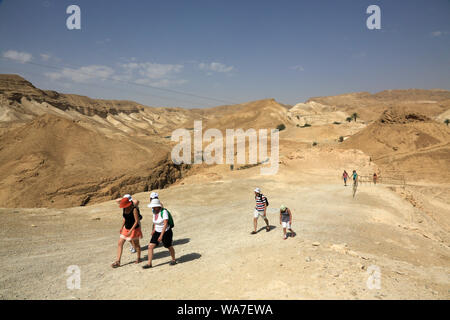 Pilgrimage in Holy Land. Pilgrims visiting the site of Masada. Israël. Stock Photo