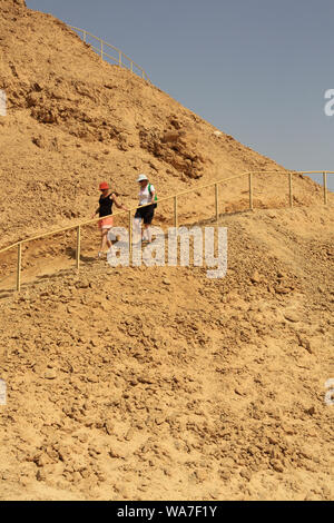 Pilgrimage in Holy Land. Pilgrims visiting the site of Masada. Israël. Stock Photo