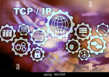 Tcp ip networking. Transmission Control Protocol. Internet Technology concept. Stock Photo